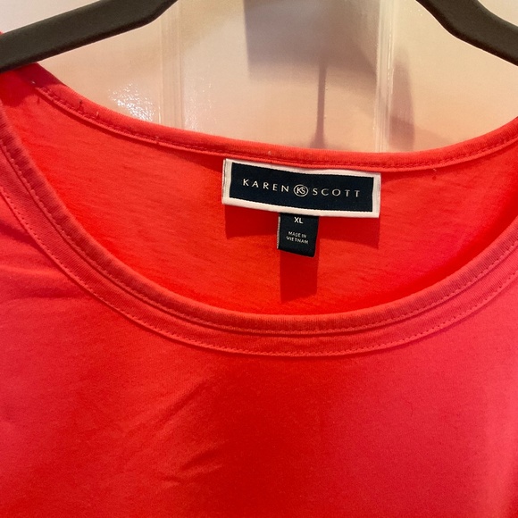 Karen Scott coral tee with rouched shoulder detail, XL - Picture 4 of 6